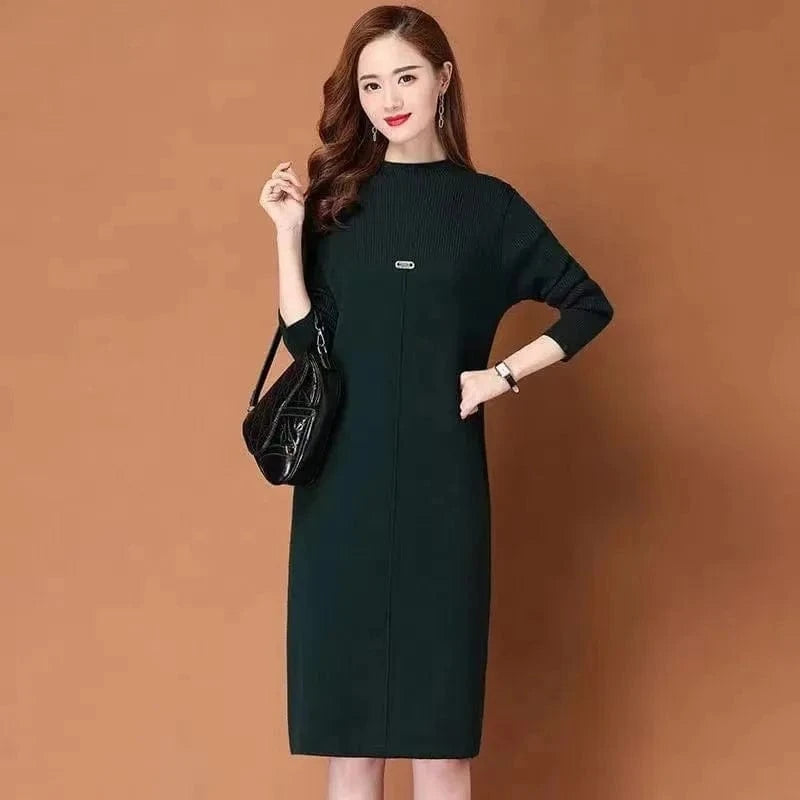 2024 Fashion ladies spring new arrival crew neck long sleeve slim solid color high-quality sweater dress