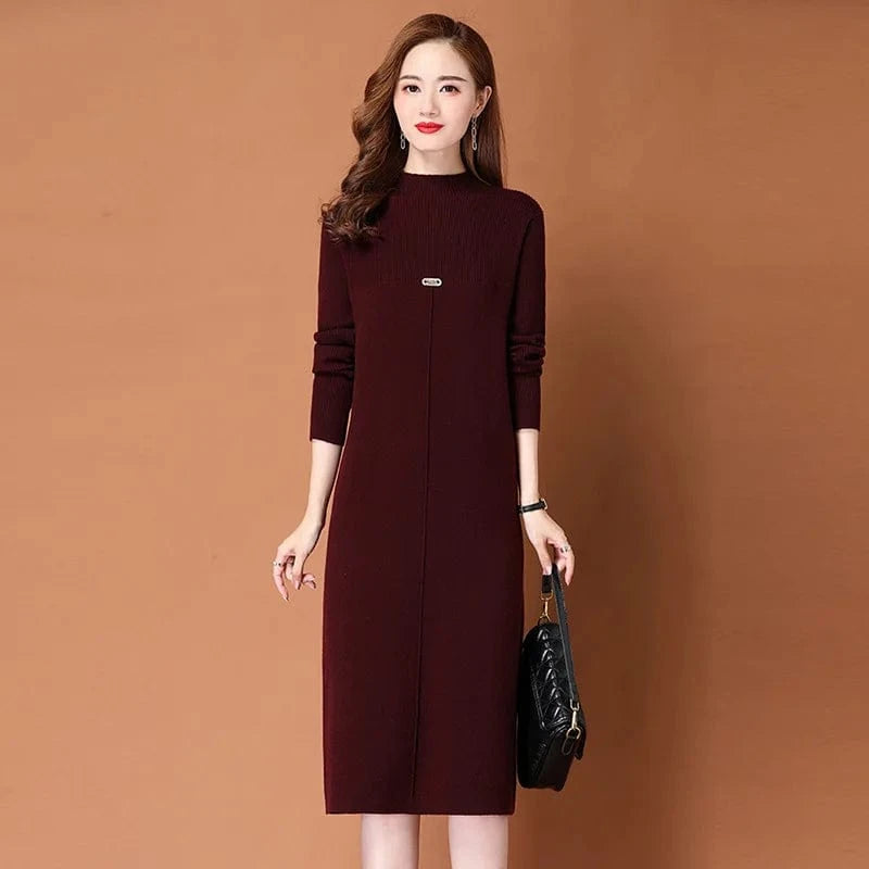 2024 Fashion ladies spring new arrival crew neck long sleeve slim solid color high-quality sweater dress