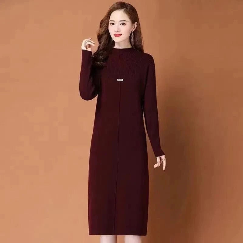 2024 Fashion ladies spring new arrival crew neck long sleeve slim solid color high-quality sweater dress