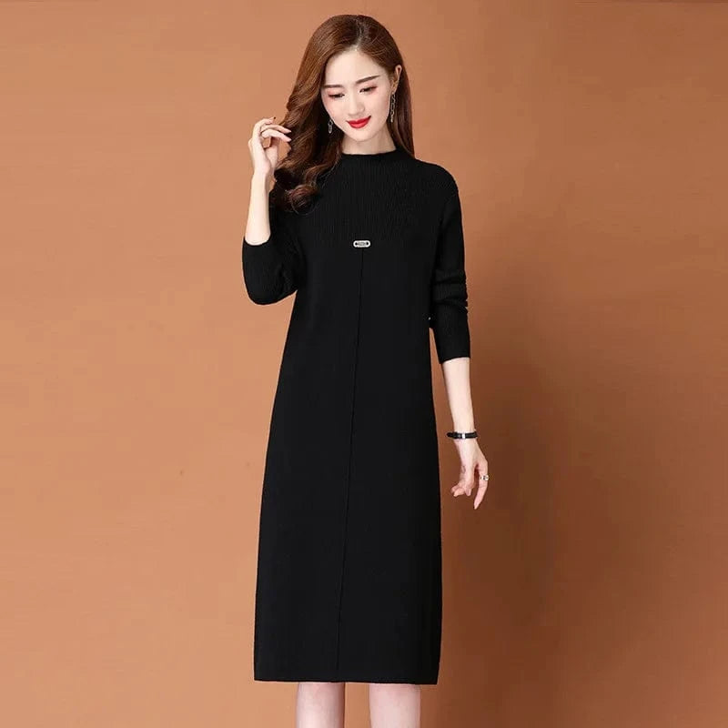 2024 Fashion ladies spring new arrival crew neck long sleeve slim solid color high-quality sweater dress