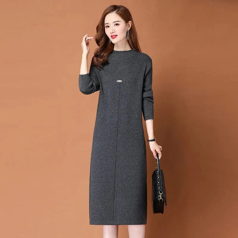 2024 Fashion ladies spring new arrival crew neck long sleeve slim solid color high-quality sweater dress