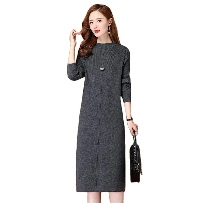 2024 Fashion ladies spring new arrival crew neck long sleeve slim solid color high-quality sweater dress