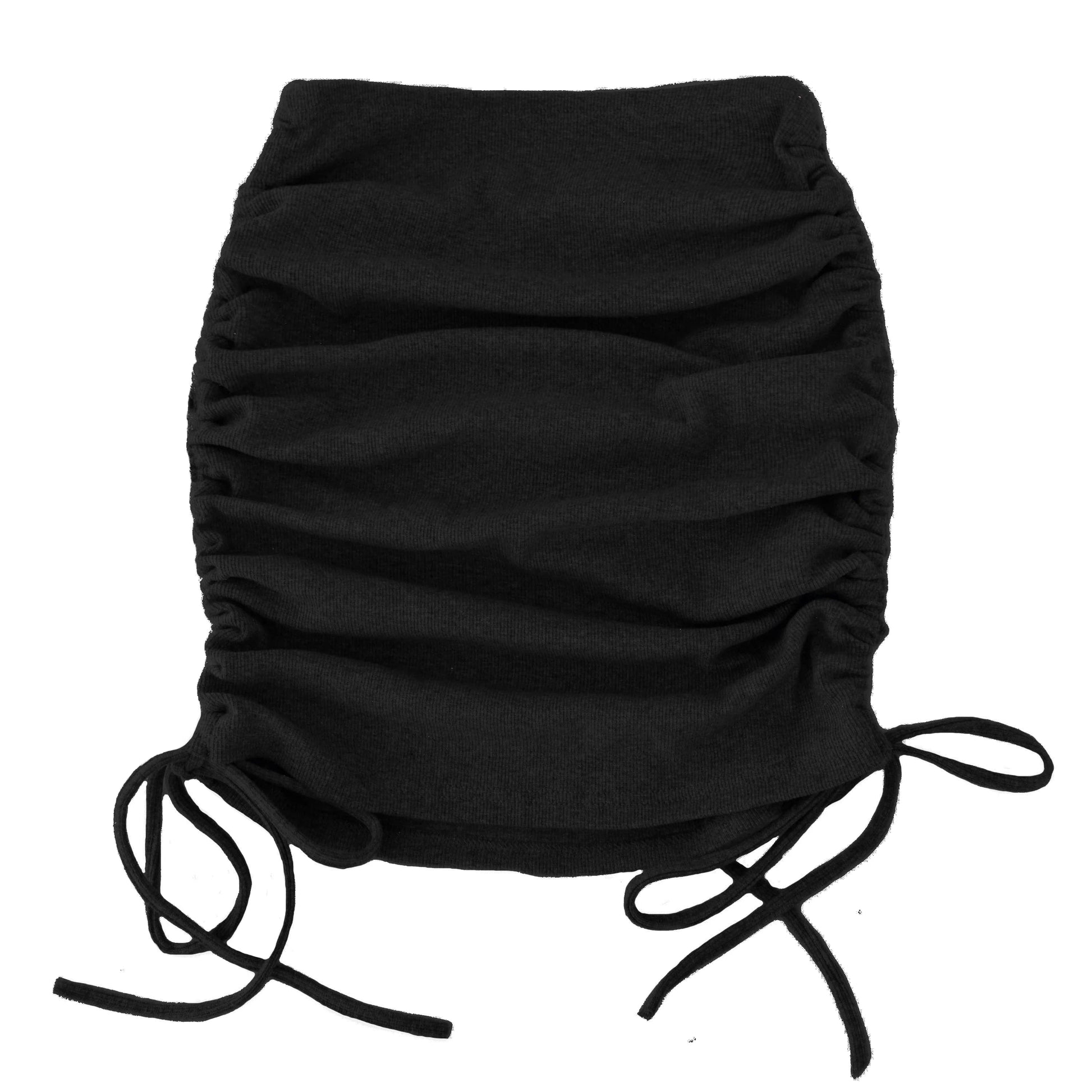 2024 Fashion Ruched Drawstring Knitted Rib Bodycon Skirt For Sexy Girls Mini Skirts Women Short