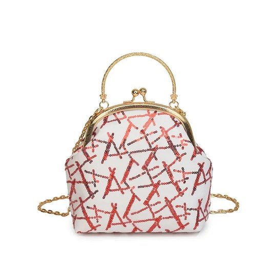 2024 Fashion Sequin Clutch Bag For Women Stylish Elegant Handbag Metal Golden Chain Clip Purse