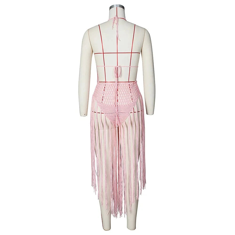 2024 fashion sexy swimsuit beachwear tassel triangle bra two piece crochet bikini set