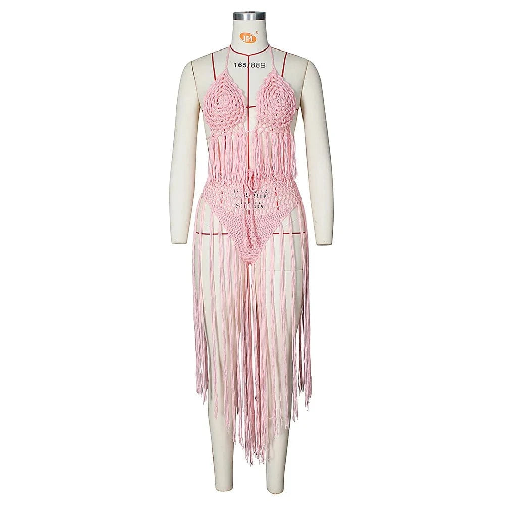 2024 fashion sexy swimsuit beachwear tassel triangle bra two piece crochet bikini set