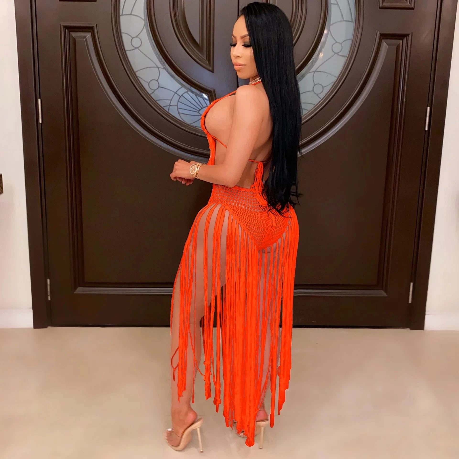 2024 fashion sexy swimsuit beachwear tassel triangle bra two piece crochet bikini set