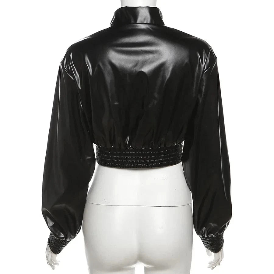 2024 Fashion Stand Collar Crop Leather Jackets and Mini Skirt Sets for Women Pu Leather Bomber Jacket Matching 2 Piece Outfits