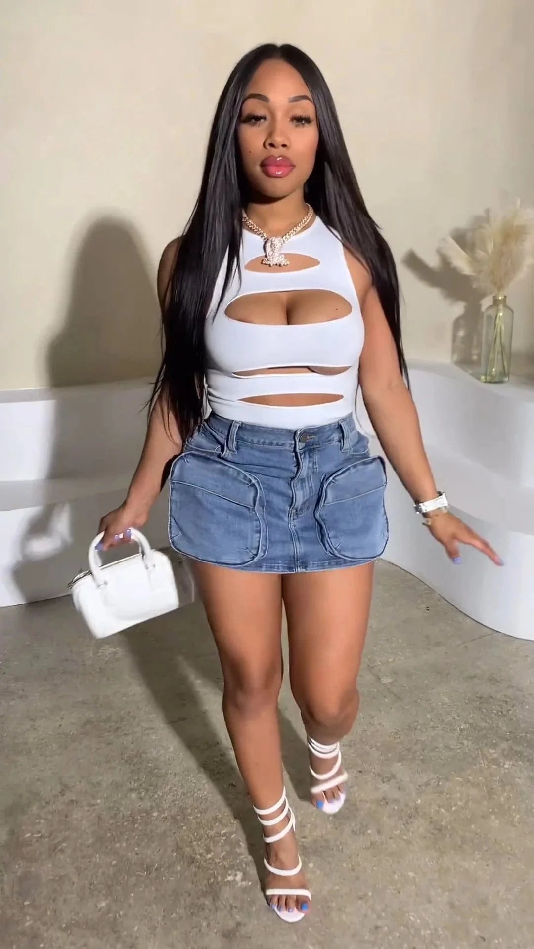 2024 fashion summer S-2XL boutique shorts jeans denim pockets women's mini cargo skirts