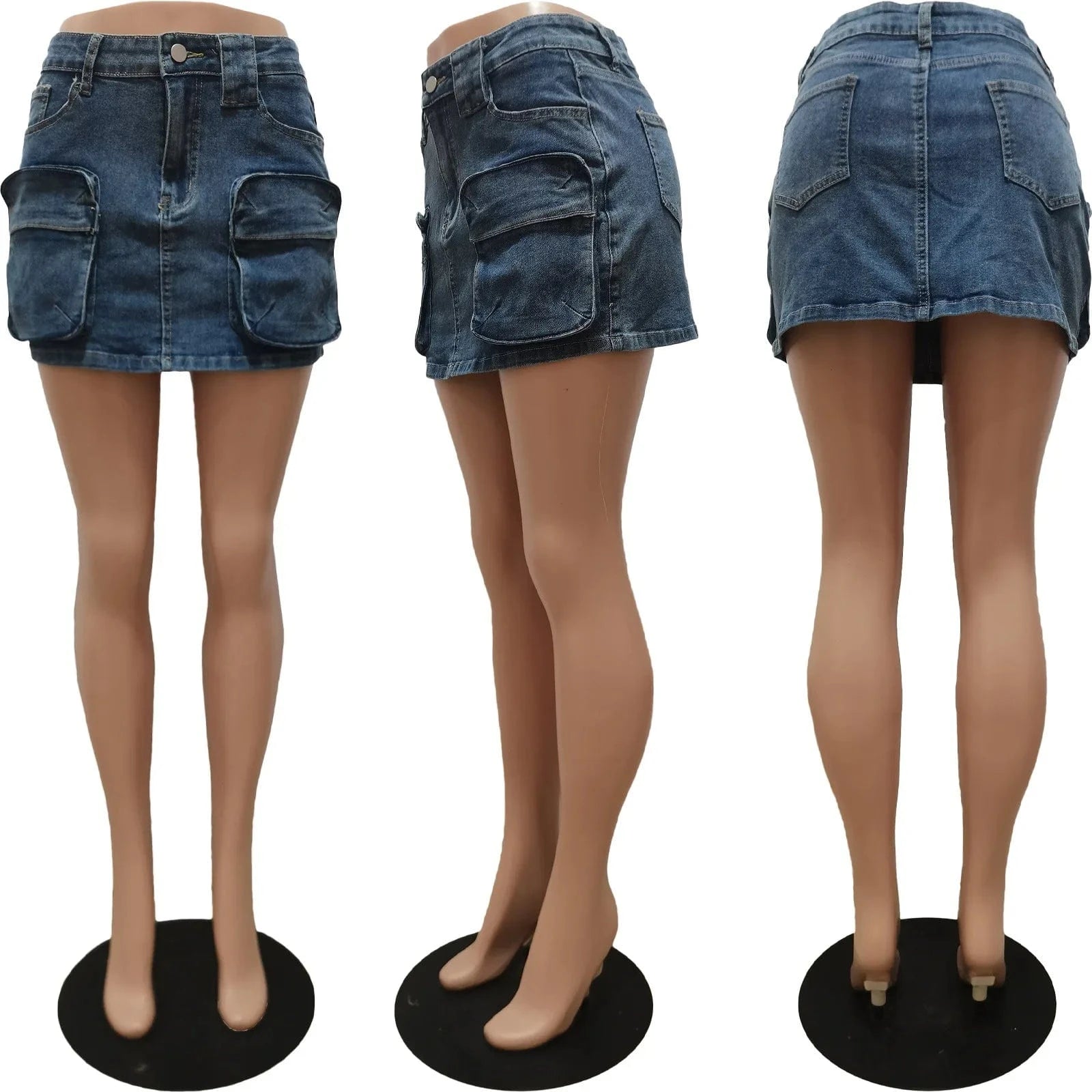 2024 fashion summer S-2XL boutique shorts jeans denim pockets women's mini cargo skirts