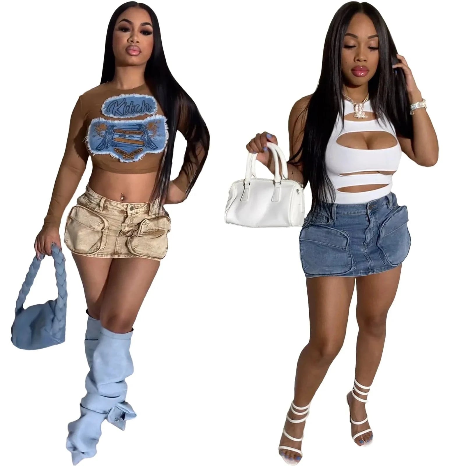 2024 fashion summer S-2XL boutique shorts jeans denim pockets women's mini cargo skirts
