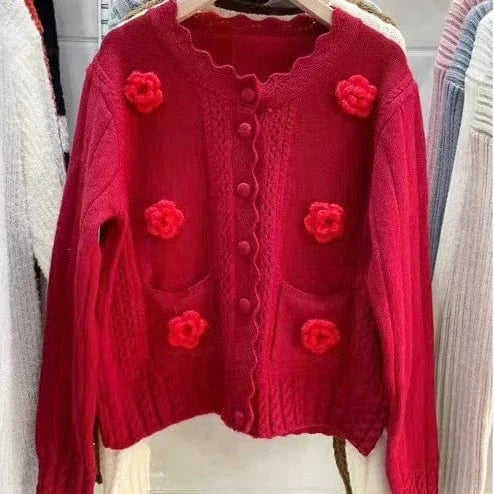 2024 Fashionable woman new arrival crew neck long sleeve floral sweater cardigan