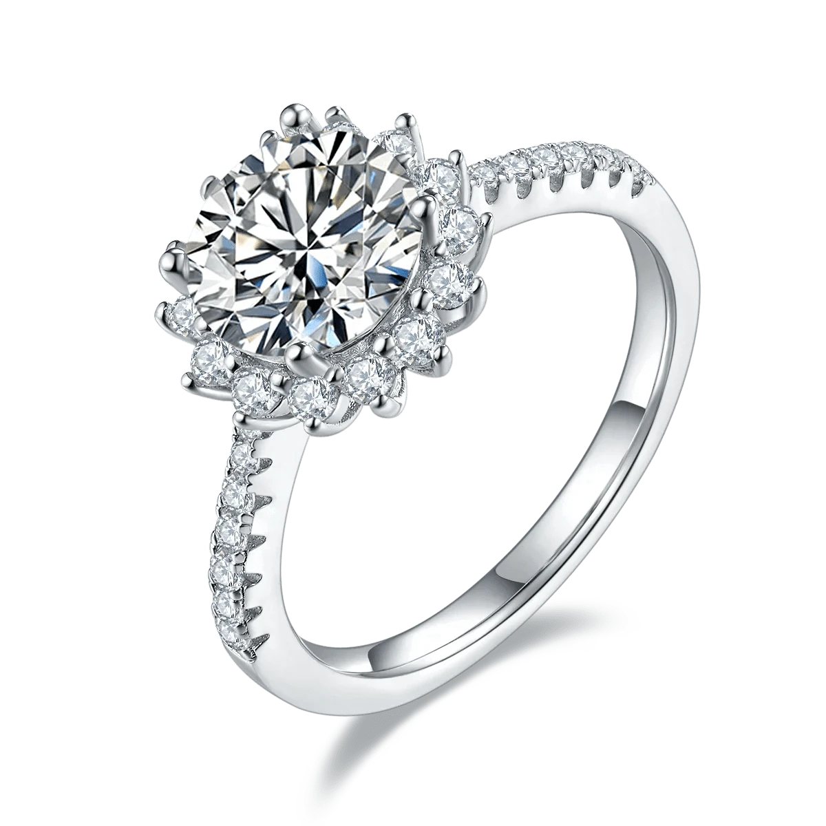 2024 fine jewelry s925 sterling silver rings sun flower 2.0CT 8.0mm moissanite gemstone ring wedding custom 14k 18k gold plated