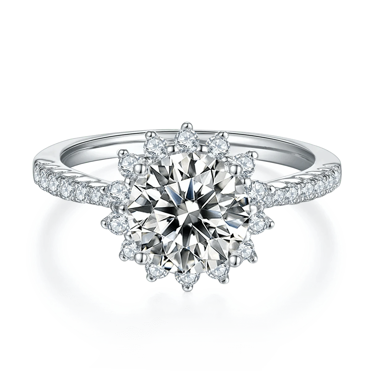 2024 fine jewelry s925 sterling silver rings sun flower 2.0CT 8.0mm moissanite gemstone ring wedding custom 14k 18k gold plated