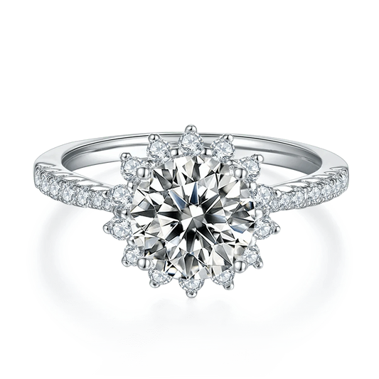 2024 fine jewelry s925 sterling silver rings sun flower 2.0CT 8.0mm moissanite gemstone ring wedding custom 14k 18k gold plated