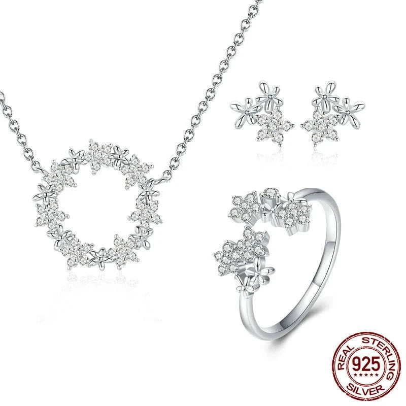 2024 fine jewelry set 925 sterling silverring earring necklace, gold plated zircon wedding jewelry display sets for women