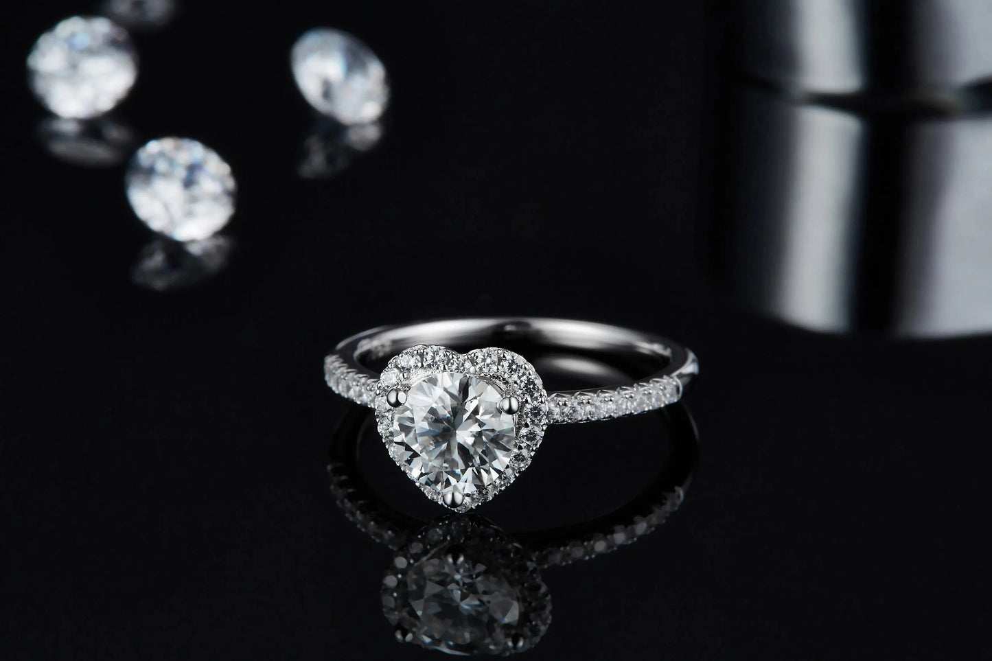 2024 fine silver jewelry moissanite wedding ring 1.0CT 6.5mm 925 sterling silver heart shape moissanite women ring