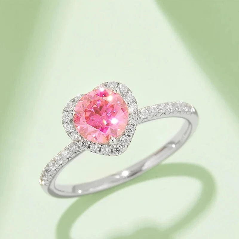 2024 fine silver jewelry moissanite wedding ring 1.0CT 6.5mm 925 sterling silver heart shape moissanite women ring