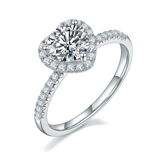 2024 fine silver jewelry moissanite wedding ring 1.0CT 6.5mm 925 sterling silver heart shape moissanite women ring