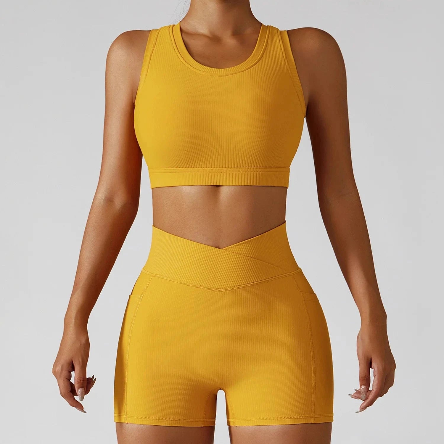 2024 Fitness Yoga Leggings set Workout Bra Gym Yoga Suit Ribbed Seamless Activewear Active Wear Set with pockets