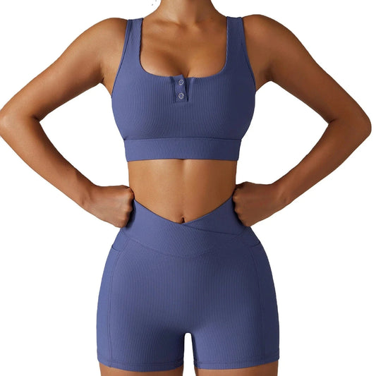 2024 Fitness Yoga Leggings set Workout Bra Gym Yoga Suit Ribbed Seamless Activewear Active Wear Set with pockets