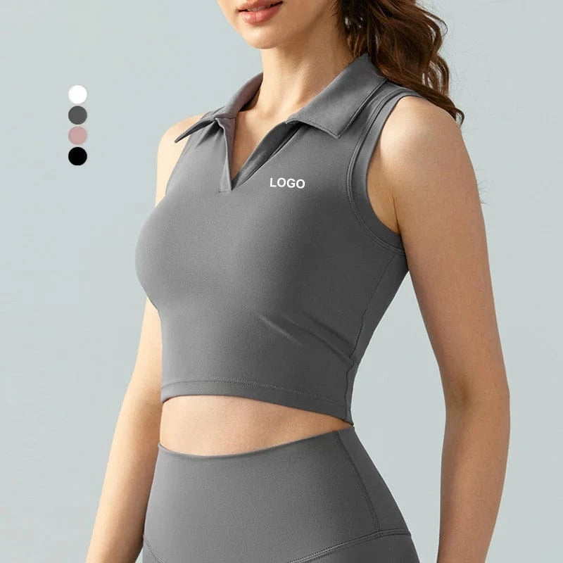 2024 Fitness Yoga Wear High Impact Polo Collar Yoga Bra Tank Tops Sport Activewear for Gym Running Workout Crop Tops For Women
