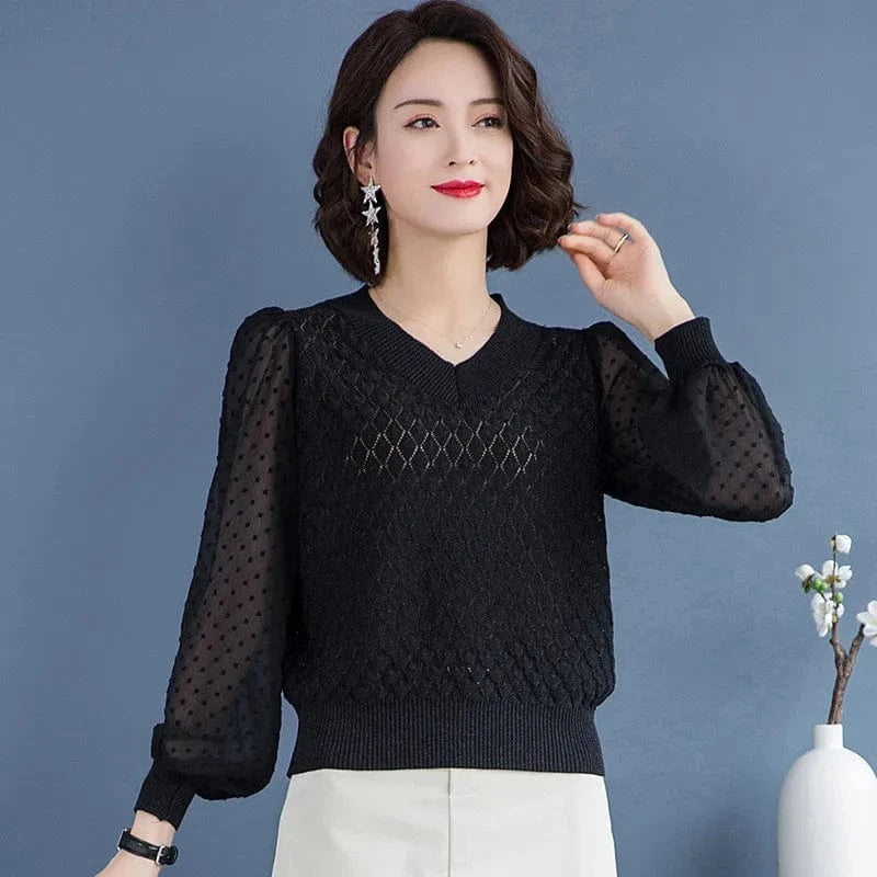 2024 Girls spring new arrival long sleeve sweater shirt  thin v-neck short woman sweater