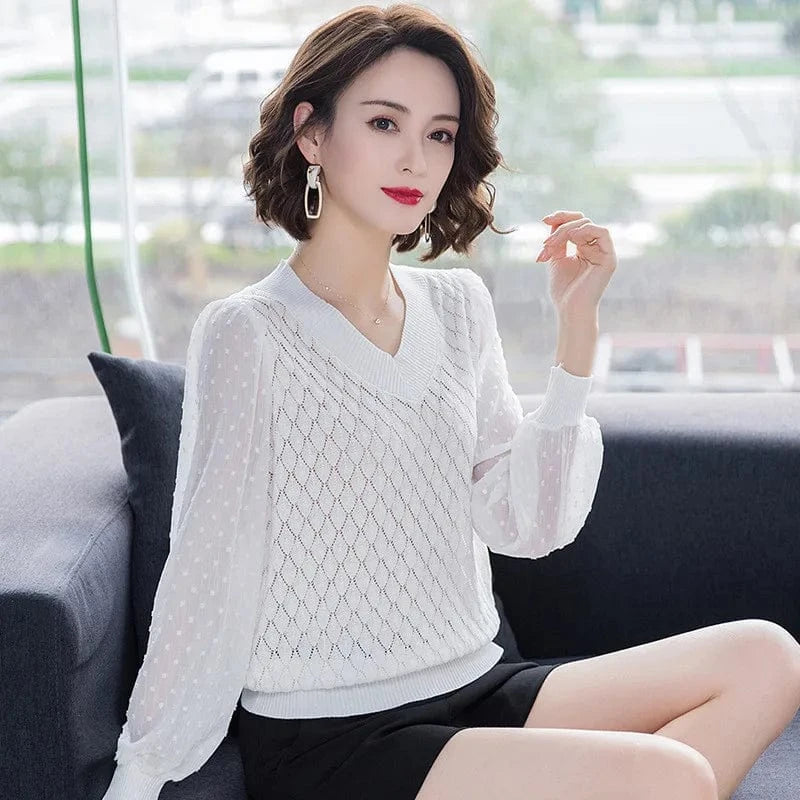 2024 Girls spring new arrival long sleeve sweater shirt  thin v-neck short woman sweater