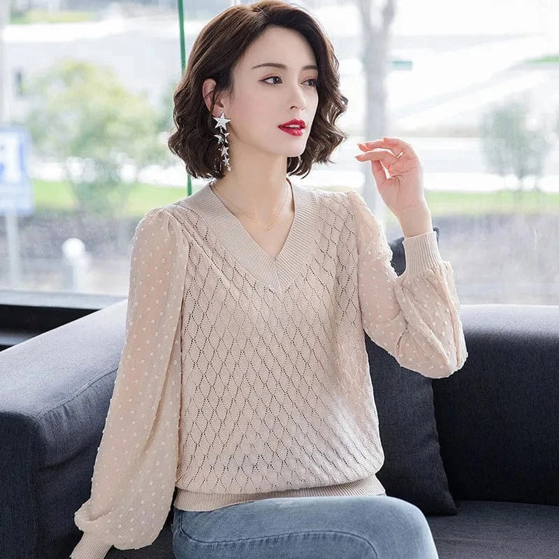 2024 Girls spring new arrival long sleeve sweater shirt  thin v-neck short woman sweater