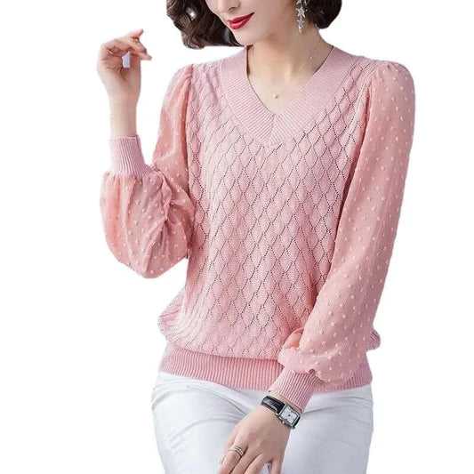 2024 Girls spring new arrival long sleeve sweater shirt  thin v-neck short woman sweater
