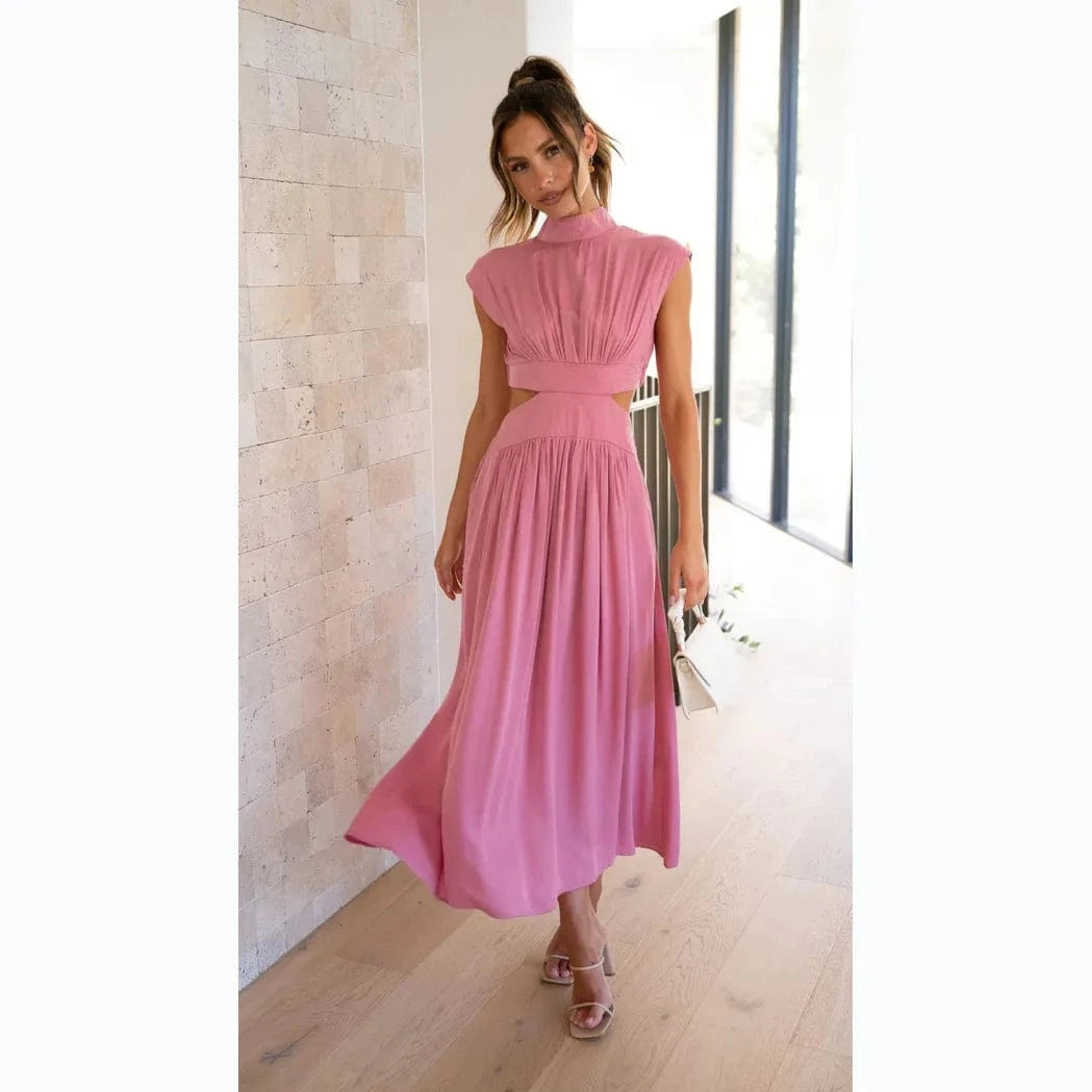 2024 Girls Summer  Hot Sale New Casual  Solid Color Sweet Fashion Street Summer Stand-up Collar Macaron Color  Long Dress