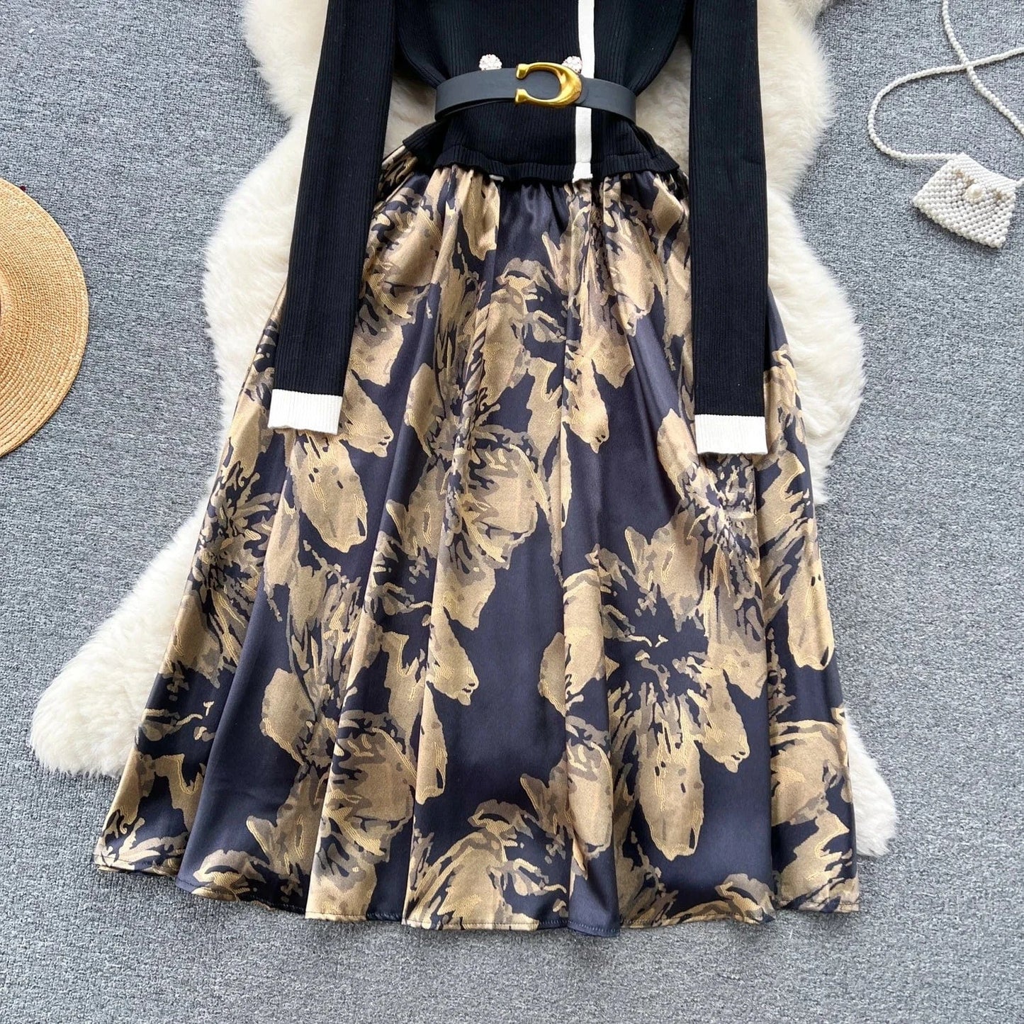 2024 High Quality Autumn Vintage Tunic Slim Dress For Women Patchwork Dresses Ladies Elegant Dresses Clothes Women