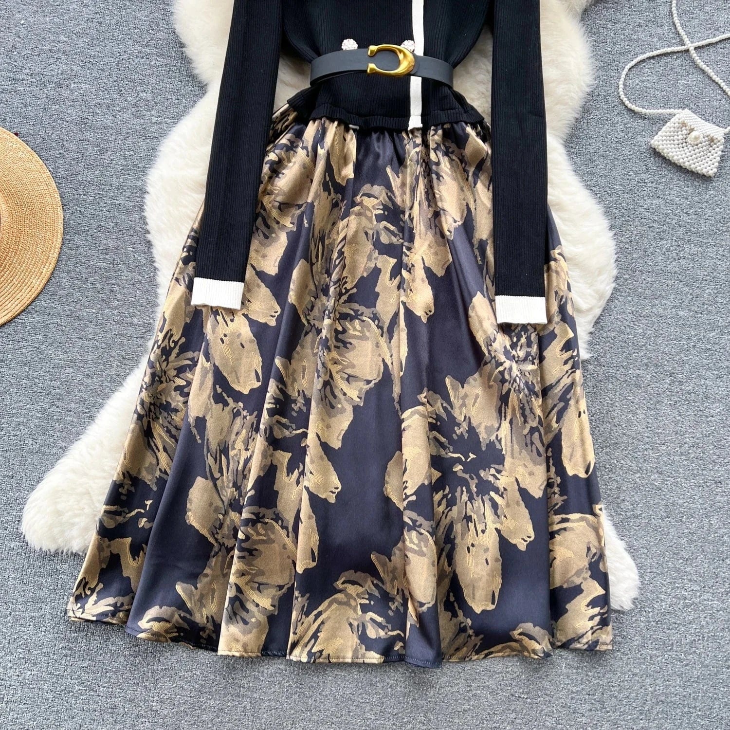 2024 High Quality Autumn Vintage Tunic Slim Dress For Women Patchwork Dresses Ladies Elegant Dresses Clothes Women