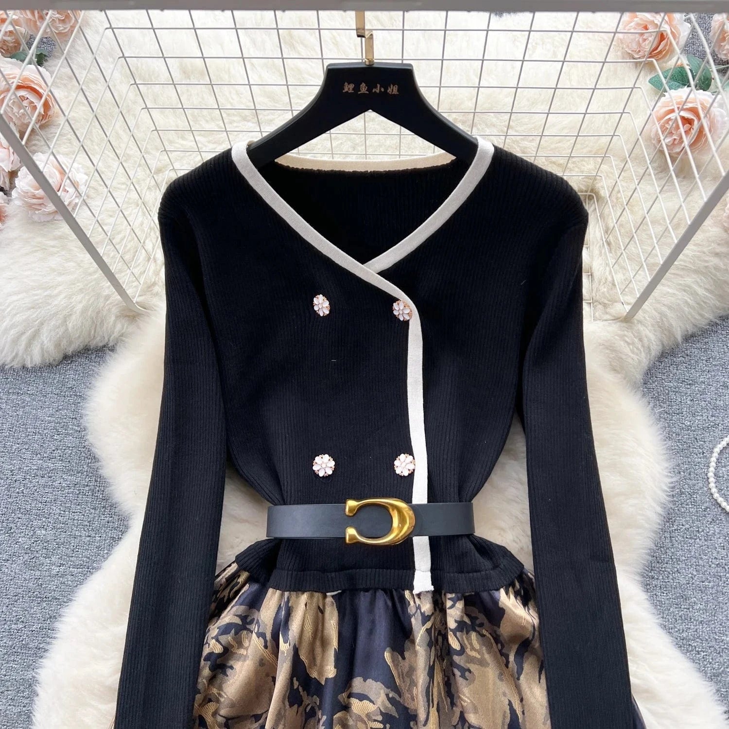 2024 High Quality Autumn Vintage Tunic Slim Dress For Women Patchwork Dresses Ladies Elegant Dresses Clothes Women