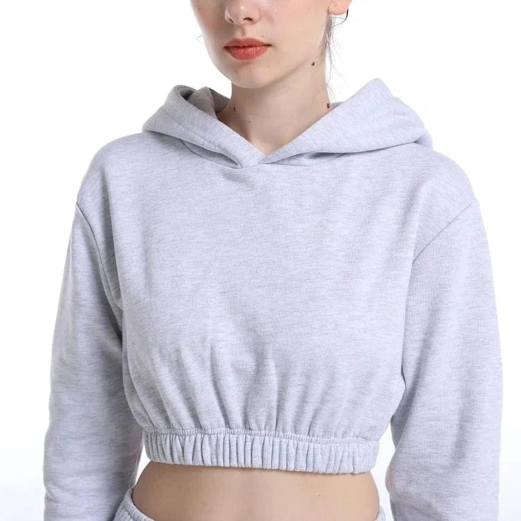 2024 High Quality Cotton Polyester Fleece Jogging Suit Crop Top Hoodie and Pants 2 Piece Set Women Sweatsuit