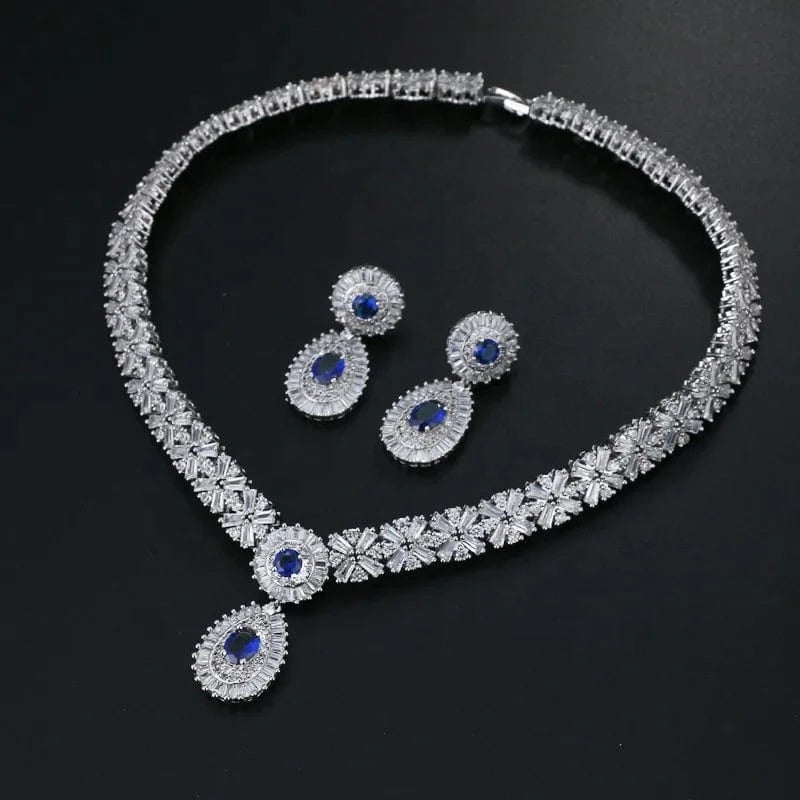 2024 High Quality Ruby CZ Zircon Micro Inlay Bridal Wedding Jewellery Set Luxury Diamond 18K jewelry sets dubai 18k solid gol Gold Women Necklace Earings Set