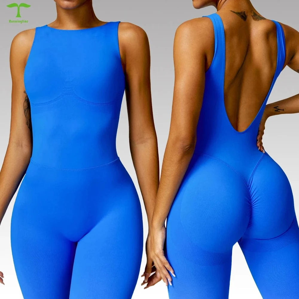 2024 High Quality Wholesale Ladies Scrunch butt Backless Sleeveless One Piece Jumpsuits Workout Jumpsuit For Women