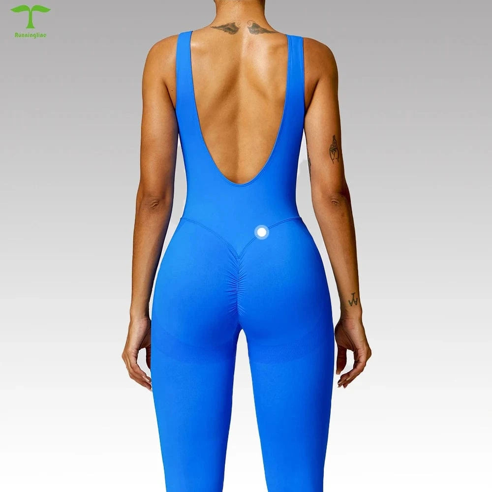 2024 High Quality Wholesale Ladies Scrunch butt Backless Sleeveless One Piece Jumpsuits Workout Jumpsuit For Women