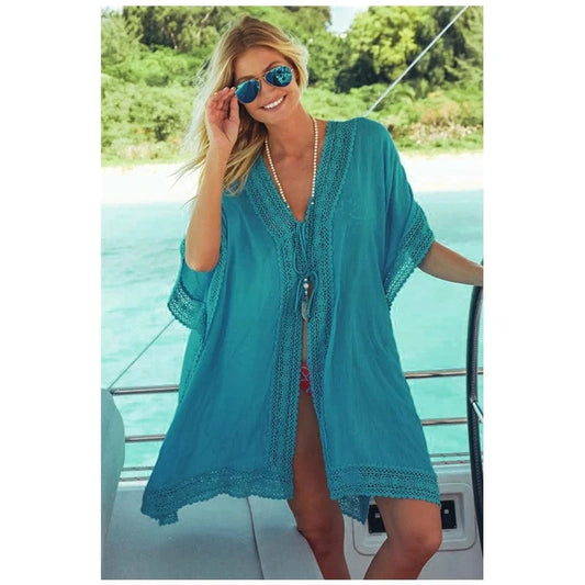 2024 Hot Sale Bohemian Summer Cardigan Bikini Beach Wear Kimono Maxi Beach Dress Swimsuit Cover Ups V-neck Tunicas Verano