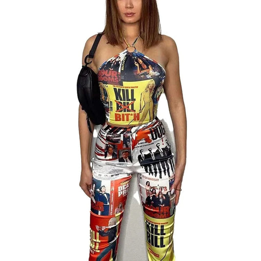 2024 Hot Sale Casual Print Top And Pants Fashion Clothing Flare Women Two Piece Pants Set For Ladies