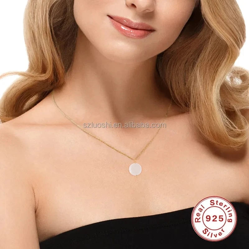 2024 Hot Sale S925 Sterling Silver Charm Geometric Love Heart Round Shape White Shell Pendant Clavicle Necklace For Women