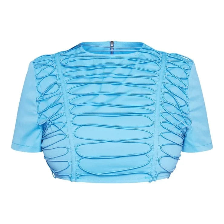 2024 Hot Sale Short Sleeve Crop Top And High Waist Shorts Women's Jogger Outfits Solid Color Bandage Two Piece Set