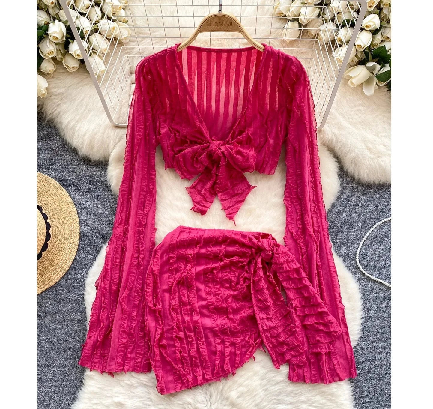 2024 Hot Selling Beach Cover Ups 2 Piece Outfits Summer Sexy Dresses Two Piece Skirt Set Women