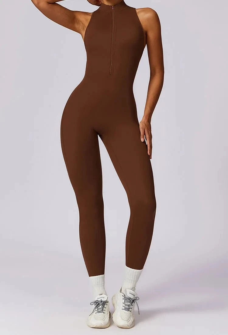 2024 Hot selling Stand Collar Zip Hollow Out Back Workout Bodysuit Rompers One Piece Gym Fitness Jumpsuits Women Yoga Jumpsuit
