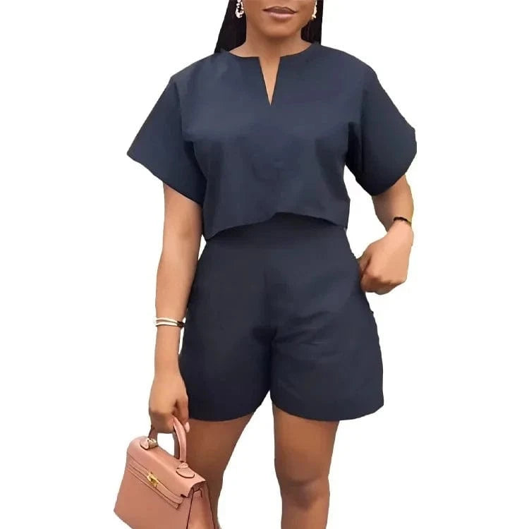 2024  Ladies 2 Pcs Suit Outfits Batwing sleeve Loose V Neck Solid Plus Size Summer Women Clothing Two Piece Sets