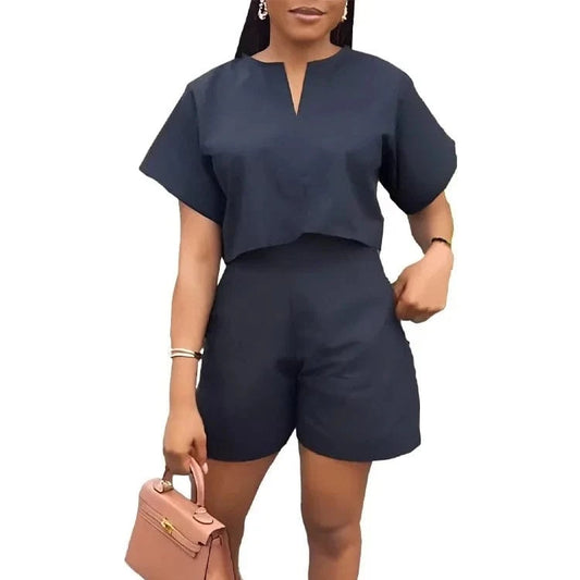 2024  Ladies 2 Pcs Suit Outfits Batwing sleeve Loose V Neck Solid Plus Size Summer Women Clothing Two Piece Sets