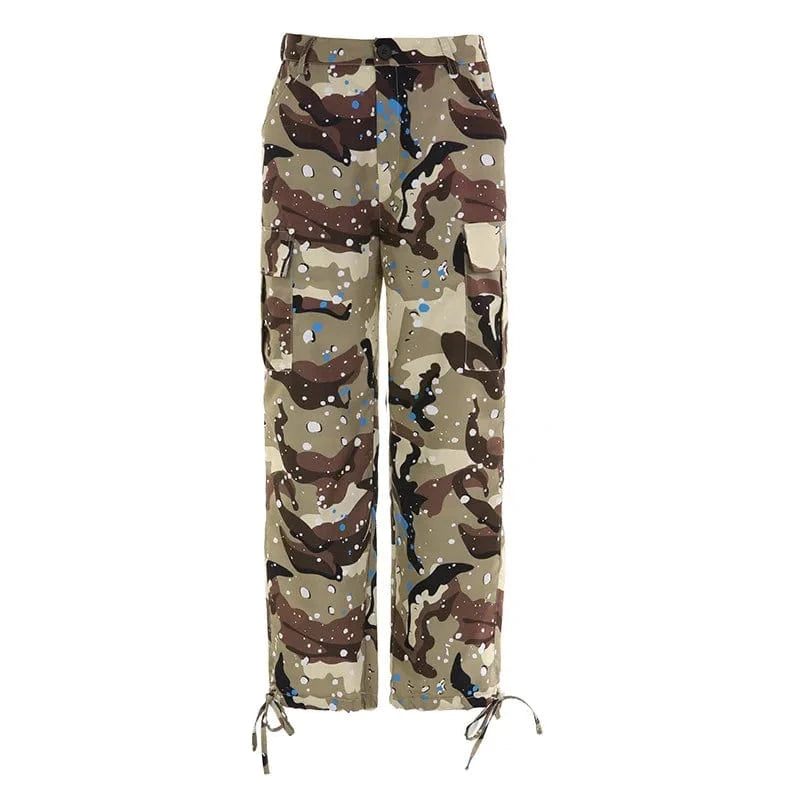 2024 Large Pocket Camouflage Elastic Waistband And Double Layer Straight Tube Casual Cargo Pants