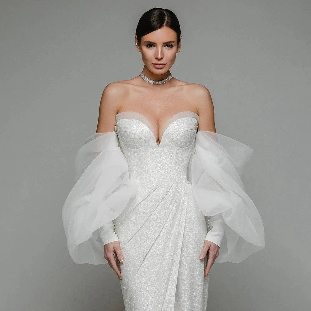 2024 Latest Long Sequin Made Prom Evening Dress Woman Dresses With Detachable Puffy Sleeves