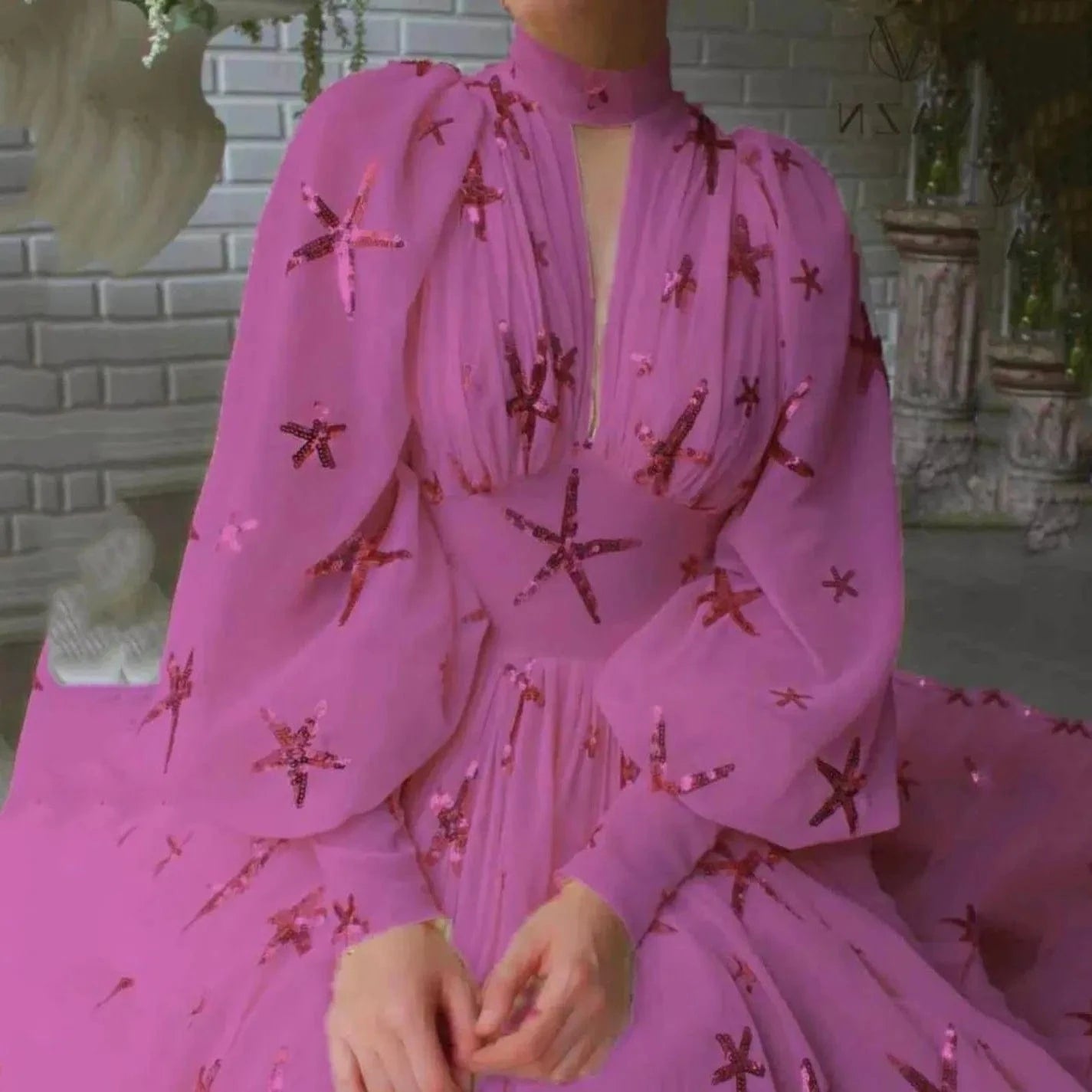 2024 Latest Women Turtleneck Tulle Evening Dresses High Slit Sequined Maxi Dress Ladies Long Sleeve Party Gowns Dress