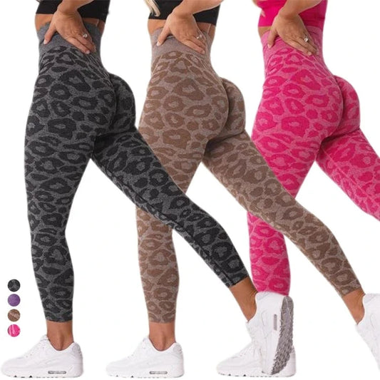 2024 Leopard Fitness Gym Leggings Women Yoga Pants Seamless High Waist Scrunch Butt Sports Running Tights Trousers Sportswear